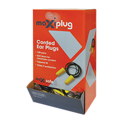 MAXISAFE TAPERED EARPLUG, CLASS 5 CORDED, BOX of 100 PAIRS